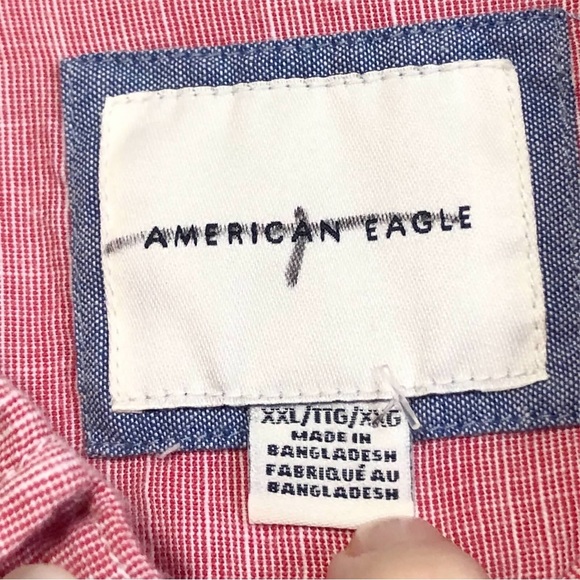 American Eagle Red Oxford Casual Button Down Shirt - Picture 5 of 8